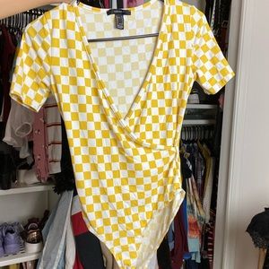 Yellow checkered body suit
